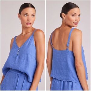 NWT Bella Dahl Button Front Cami Bahia Blue 100% Linen Large